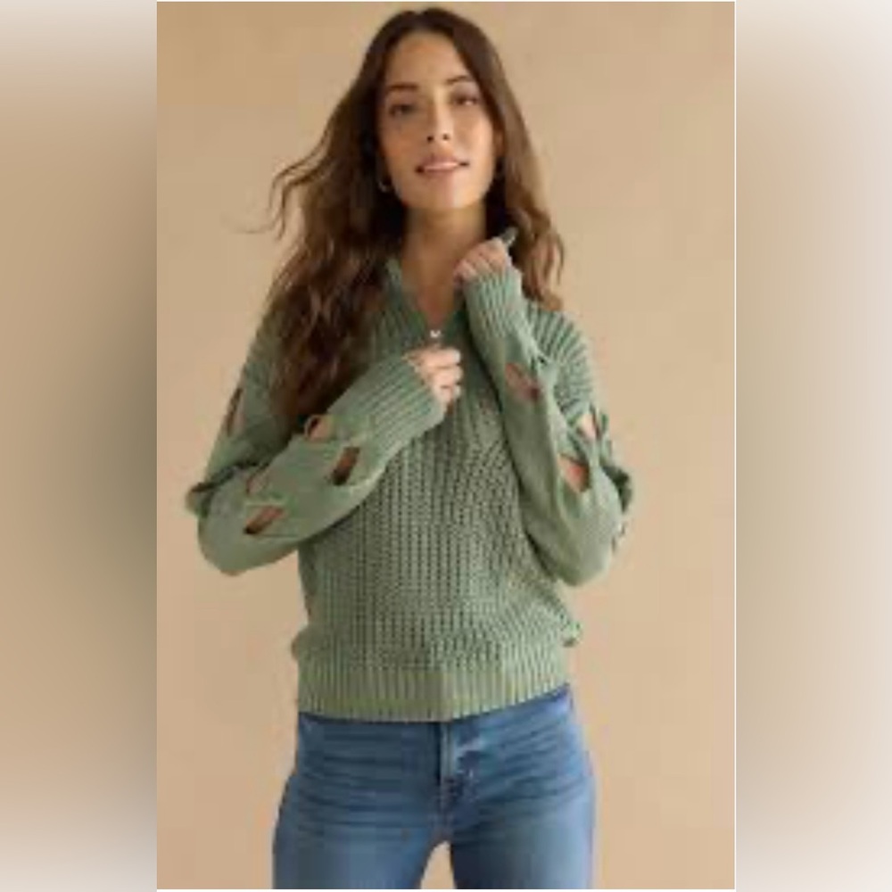 Francesca's Michele Zip Pull Over Green‎ Women’s Medium - Picture 6 of 6
